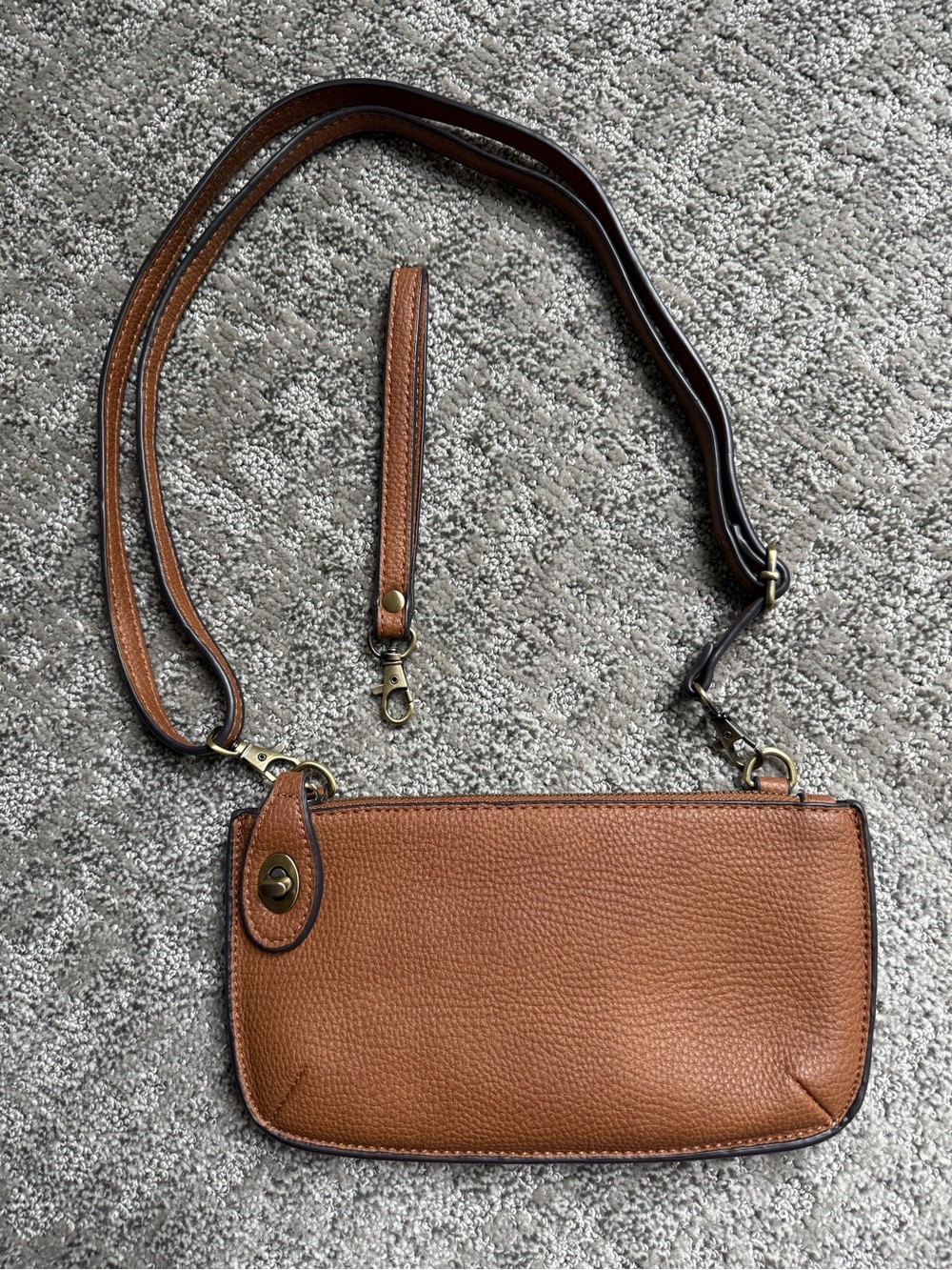 Joy Susan Pebbled Tan Leather Crossbody Wallet